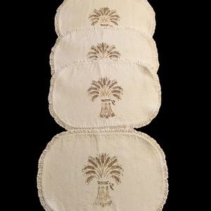 Vintage 80’s Wheat Stenciled Natural Beige Lace Trim Placemats Set of 4